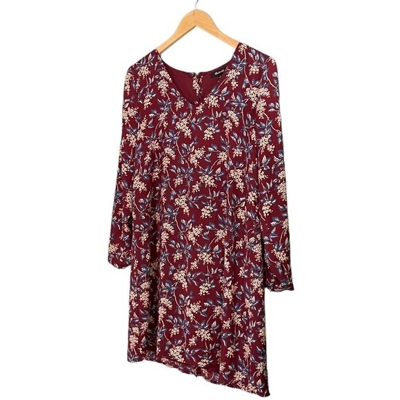 Madewell Button-Back Long Sleeve Shift Dress Size Small Burgundy Floral Cottage - Picture 8 of 15